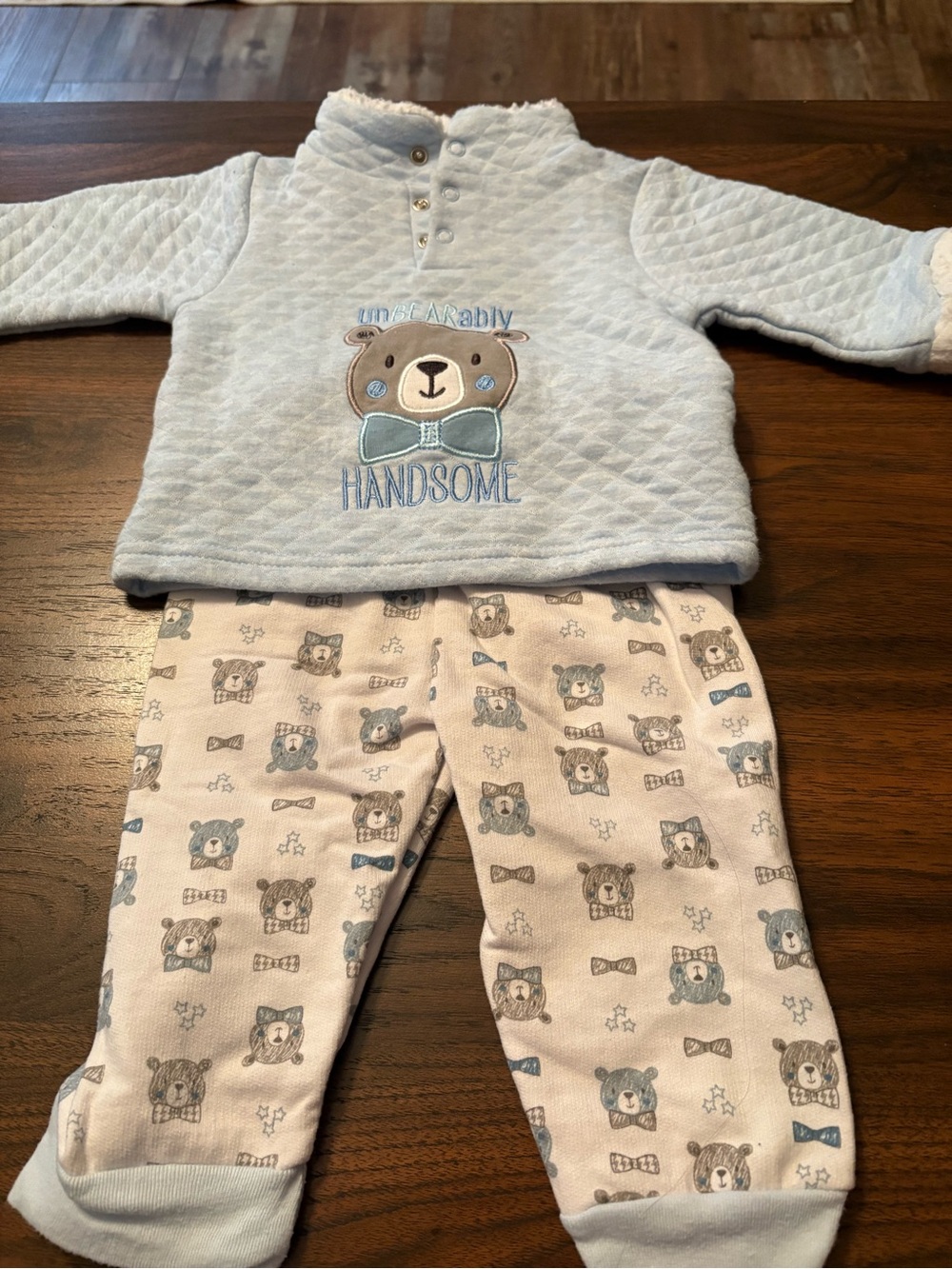 Light Blue Bear Embroidered Kids Pajama Set by